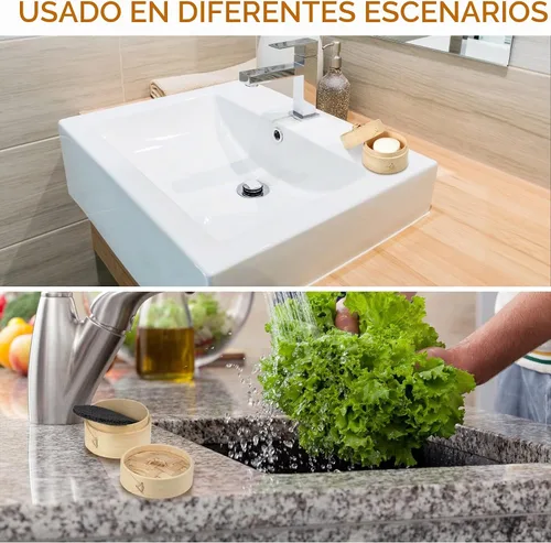 Vista 7 de Chengu Soporte de barra de jabón de bambú natural con tapa, para drenaje, red de espuma, contenedor de champú, bandeja de madera, funda de bambú