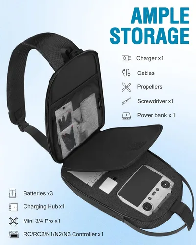Vista 4 de Mini 3 Caso, para DJI Mini 3/4 Pro Fly More Combo, Mochila Sling Negro
