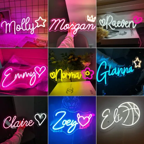 Vista 4 de Letrero de neón personalizado, letrero de neón con nombre personalizado para decoración de pared, luz de neón LED personalizable para dormitorio