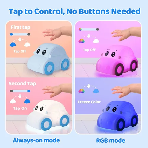 Vista 5 de Linda luz nocturna para bebés y niños en forma de coche, regulable+1800mAh recargable+temporizador+portátil+de silicona+esponjosa, lámpara de noche