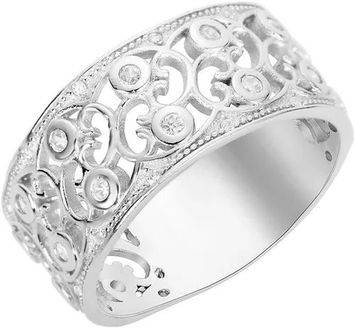 Vista 8 de CloseoutWarehouse Anillo de plata de ley con circonita cúbica transparente y filigrana (viene en colores)