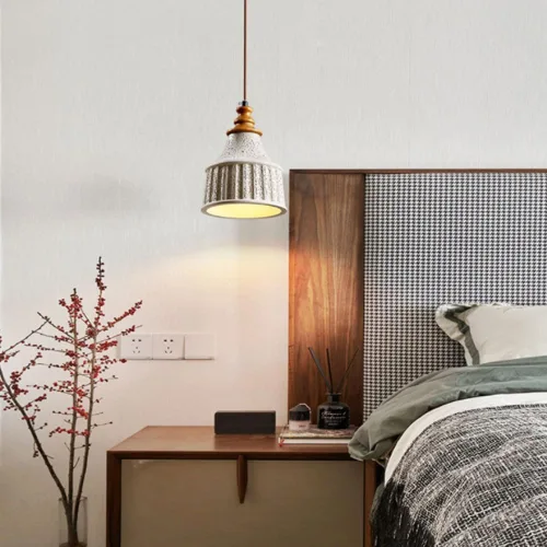 Vista 5 de Mid Century Cement Ceiling Hanging Lighting, Modern Industrial Concrete Pendant Lights with Wood Finish, Black Dome Adjustable Cord E27/E26 Sockets