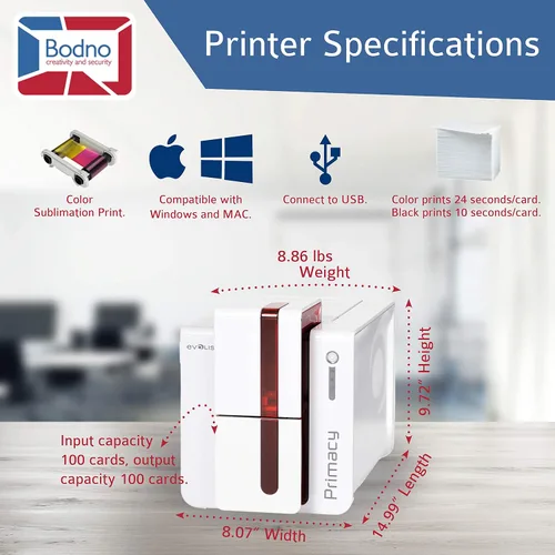 Vista 4 de [Usado] Evolis Primacy - Impresora de tarjetas de identificación de doble cara y paquete completo de suministros con software de identificación