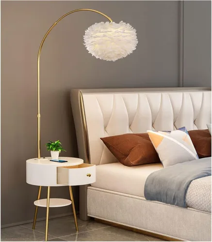 Vista 3 de EYPKPL Lámpara de poste vertical 2 en 1 lámpara de pie con mesa y carga inalámbrica mesita de noche lámparas de pie lámpara de poste lámpara de piso