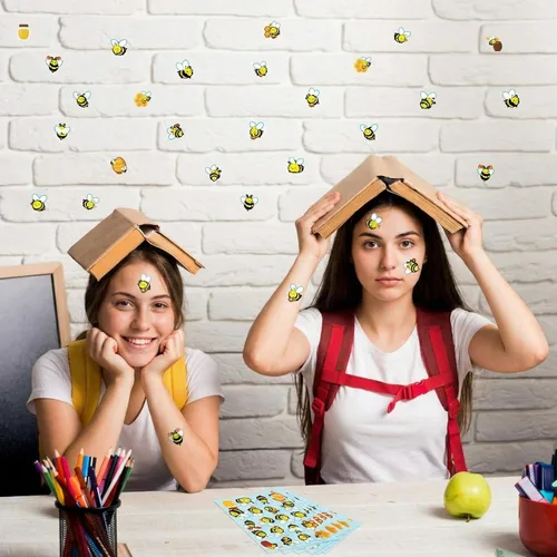 Vista 6 de 500 calcomanías impermeables de abeja para niños, 25 hojas, 20 estilos, calcomanías autoadhesivas de abeja de miel para manualidades, aula, escuela
