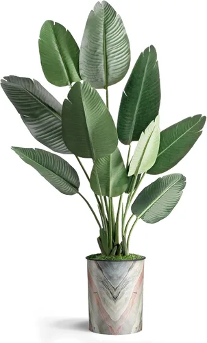 Vista 21 de SIGNWIN - Árbol artificial en moderna maceta con efecto de granito, ave del paraíso artificial de seda para decoración del hogar en interiores