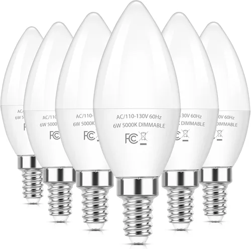 Vista 9 de Brightever Bombillas LED E12 regulables, bombillas equivalentes a 60 W, bombillas LED de araña de 6 W, blanco cálido de 2700 K, bombillas LED