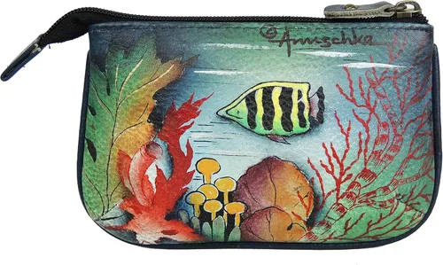 Vista 2 de Anuschka Bolsa de piel auténtica pintada a mano para mujer, con cremallera, 2 llaveros