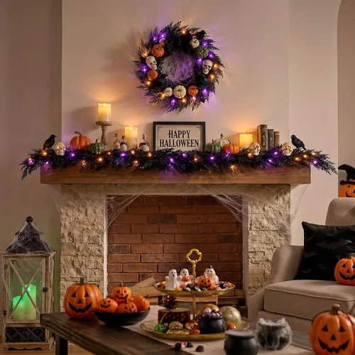 Vista 2 de Valery Madelyn 6ft Artificial Norfolk Pine Halloween Garland for Mantle Black