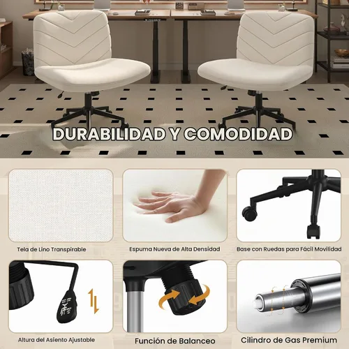 Vista 4 de Yaheetech Silla de Escritorio de Oficina con Patas Cruzadas Anchas sin Ruedas, Sillas Giratorias Cómodas para Computadora de Tocador para Hogar