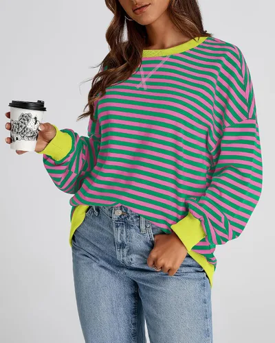 Vista 7 de BTFBM Sudadera de gran tamaño para mujer 2026 otoño Rosado/Verde