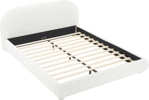 Vista 8 de Merax Cama de plataforma tapizada de tela Boucle tamaño Queen con cabecera curvada, marco de cama de madera moderno con patas cilíndricas para Crema