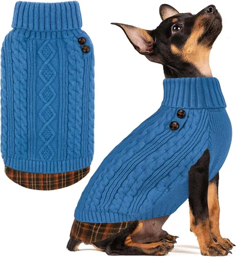 Vista 40 de KYEESE Suéter suave para perros pequeños, machos, abrigado, de cuello alto, ropa elástica de punto para gatos, abrigo cómodo para cachorros