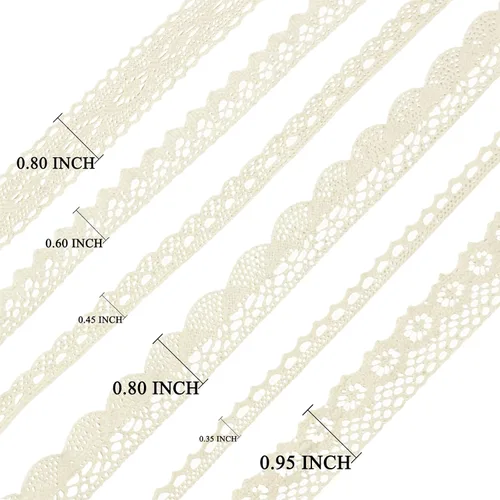 Vista 2 de Cinta de encaje beige de algodón para álbumes de recortes, atrapasueños, suministros de manualidades decorativas (33 yardas)