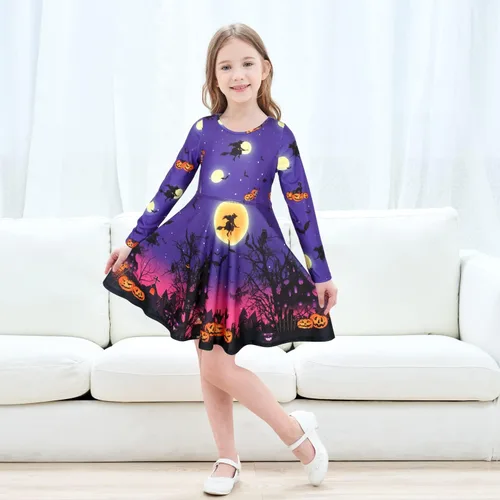 Vista 2 de JESKIDS Vestido de manga larga para niñas pequeñas, teñido anudado, unicornio, flamenco, vestido de fiesta con bolsillos