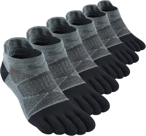Vista 13 de Fasot Calcetines con dedos para hombre, corte bajo, deportivos, transpirables, de algodón, 5 dedos, punta dividida, paquete de 6 4 Negro