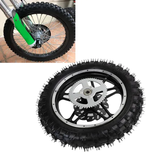 Vista 5 de Rueda de freno de disco para neumáticos traseros, rueda trasera de metal de goma 2.5‑10 con rueda dentada de disco y conjunto de neumáticos