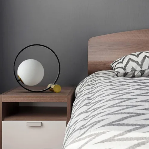 Vista 8 de Globe - Lámpara de mesa de noche, moderna lámpara de mesa de noche de cristal de mediados de siglo, lámpara de escritorio dorada para dormitorio, 1