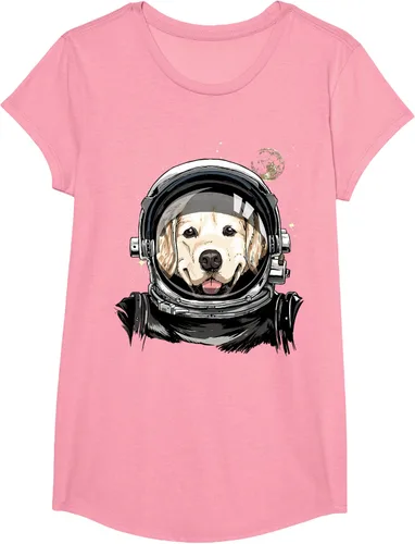 Vista 101 de Camiseta para amantes de los perros de los astronautas del espacio exterior Golden Retriever Lover, Negro