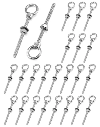 Vista 7 de QWORK Paquete de 25 pernos de ojo roscados de acero inoxidable de grado marino de 1/4 x 3 pulgadas, anillos de elevación con arandelas de tuercas