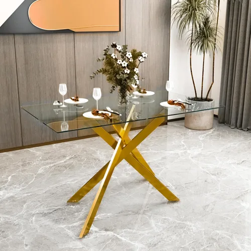 Vista 6 de Juego de mesa de comedor de cristal de 5 piezas para 4, moderno juego de mesa de cocina rectangular de vidrio templado transparente de 51.18