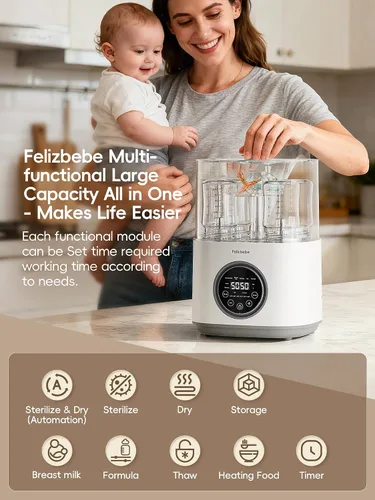 Vista 2 de Feilizbebe Esterilizador y Secador de Biberones Eléctrico de Vapor y Calentador, Almacenamiento de Biberones Estéril / Calentador de Biberones