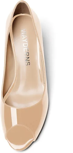 Vista 3 de WAYDERNS Zapatos de tacón bajo con cuña de charol y puntera abierta para mujer de 2 pulgadas