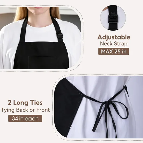 Vista 5 de Delantales de chef de algodón para hombres y mujeres, bolsillos grandes, material de lona