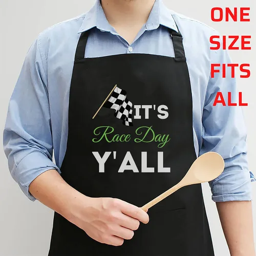 Vista 4 de It's Race Day Y'all - Camiseta divertida para el día de la carrera, para novia, ropa de trabajo, delantales, talla 1 talla para todos los hombres