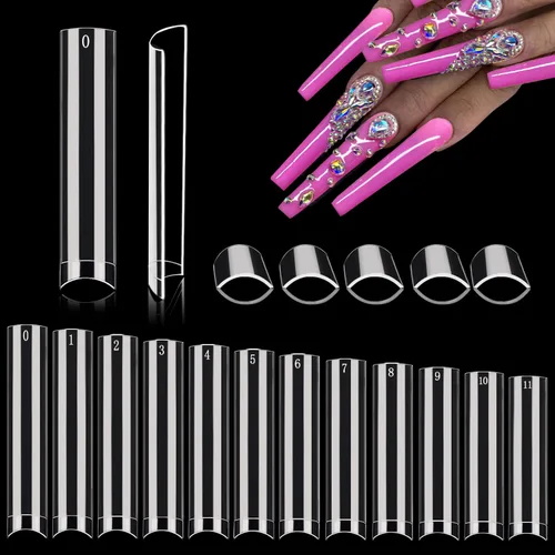 Vista 13 de 312 piezas de puntas de uñas de tacón extra largas para uñas acrílicas profesionales, puntas de uñas de tacón de media cubierta 4XL, extensión