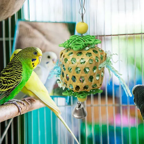 Vista 5 de Juguetes para pájaros para periquitos Conures, accesorios de jaula de pájaros, juguetes de forraje para jaula BellBall