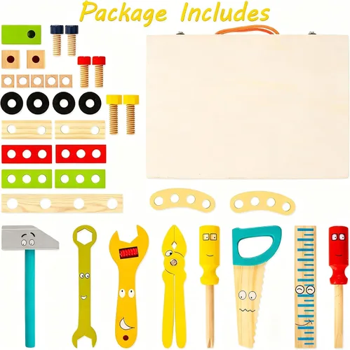 Vista 7 de Kit de herramientas de madera para niños, juego de herramientas Montessori