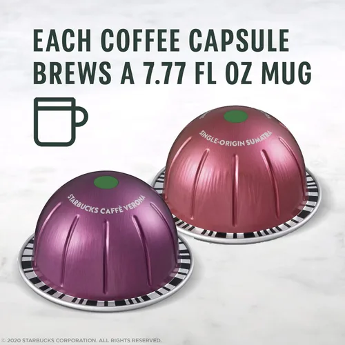 Vista 4 de Starbucks by Nespresso Vertuo, paquete variado de café tostado oscuro, 32 cápsulas de café, prepara 7.8 onzas.