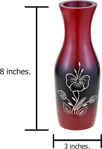 Vista 3 de Aeravida Juego de jarrón de madera de árbol de mango de 8 pulgadas cautivador de hibisco, color rojo y negro, jarrón de madera de mango Jarrón