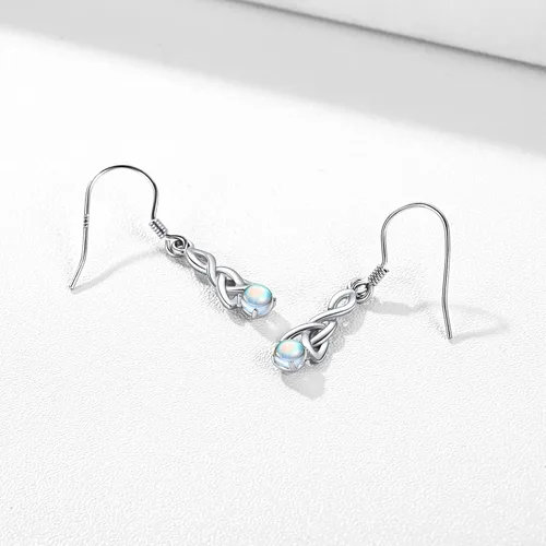 Vista 6 de ChicSilver Pendientes de gancho colgantes de plata de ley 925 con nudo celta de corazón brillante (con caja de regalo)
