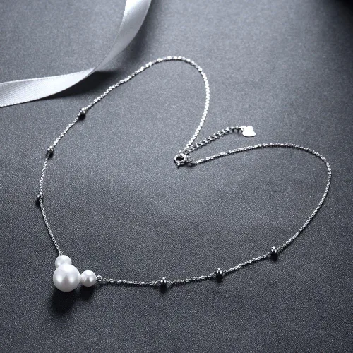 Vista 7 de Collar de perlas, collar de orejas de ratón para mujer, collar de cadena con colgante de plata de ley 925, collar de perlas cultivadas de agua dulce