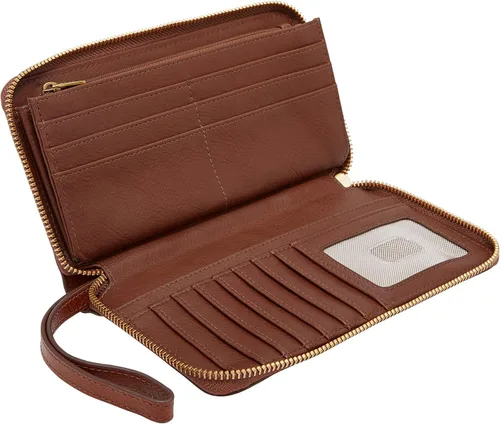 Vista 3 de Fossil Cartera Liza de piel con cremallera alrededor de la cartera con correa retráctil para la muñeca para mujer
