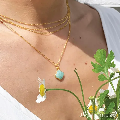 Vista 32 de Genuine Gemstone Necklace, Carved Four Leaf Clover Shape, Amethyst, Moonstone, Amazonite, Tourmaline, Labradorite, 925 Sterling Silver Jewelry