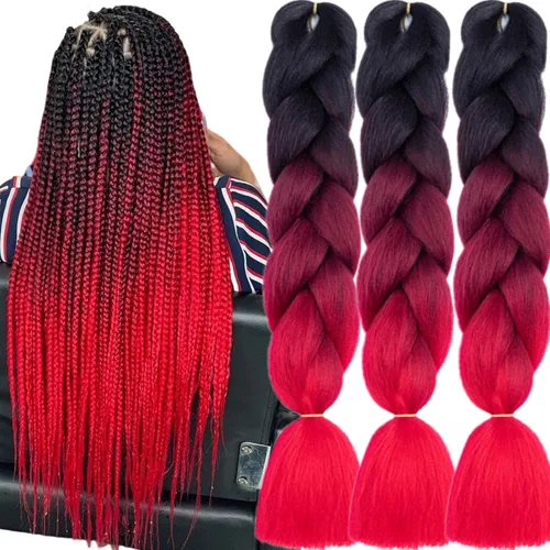 Vista 52 de 3 paquetes de extensiones de cabello sintético para trenzar de color negro a azul, tamaño jumbo ombré, de 24 pulgadas o trenzas de ganchillo