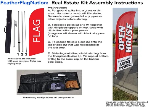 Vista 3 de FFN Paquete de 3 kits de bandera de plumas de 8 pies, incluye mástiles de bandera, estacas de tierra y bolsas de viaje, letreros de césped
