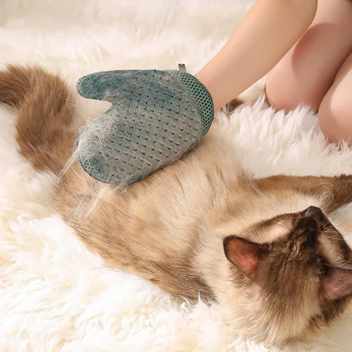 Vista 7 de Guante de piel de mascotas 2 en 1 y guante removedor de pelo de gato, cepillo de guante de aseo para perros para desprendimiento, masaje, guante