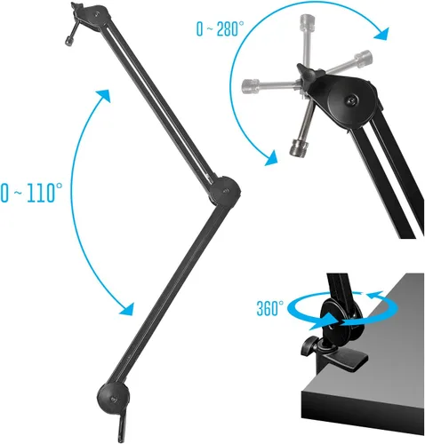Vista 4 de AxcessAbles - Brazo de brazo de micrófono resistente de 3.3 pies con cable XLR de 6 pies y lazos, capacidad de 5 libras, soporte de escritorio