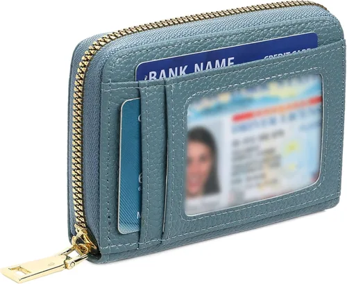 Vista 13 de GAEKEAO Cartera de piel con bloqueo RFID para mujer, pequeño, compacto, con cremallera, tarjetero con ventana de identificación y bolsillo