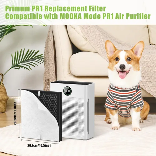 Vista 2 de Filtro de repuesto PR1 compatible con Mooka PR1 purificador de aire, paquete de 2 filtros H13 True HEPA para el hogar, habitación grande de hasta