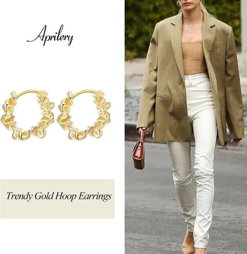 Vista 5 de 14K Gold Plated Hoop Earrings for Women, Trendy Twisted Rope Chunky Gold Hoop Earrings Cuff Lightweight Hypoallergenic Jewelry for Teen Girls Gifts