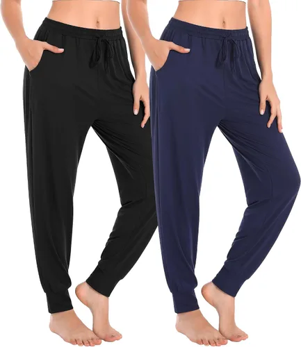 Vista 7 de Envlon - Pantalones de yoga para mujer, sueltos, ligeros, pantalones de entrenamiento, con cordón, cómodos, joggers casuales, con bolsillos Negro