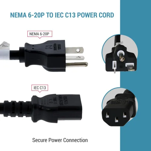 Vista 4 de Cable de alimentación de CA resistente de 3 pies, 14 AWG NEMA 6-20P a C13 Cable de alimentación macho a hembra de 14 AWG, 15 A/250 V, con conector
