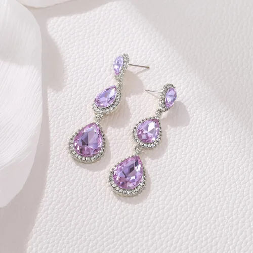 Vista 45 de EleQueen Pendientes de cristal austriaco en tono dorado para mujer, forma de pera de 2.5 pulgadas, color esmeralda