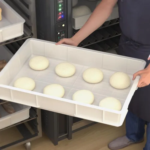 Vista 6 de Caja comercial plástica de la prueba de la masa de la pizza, contenedor apilable blanco de la pizza con la tapa, paquete de 4 Commercial-Grade
