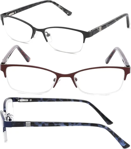 Vista 8 de 3Pack Reading Glasses Women Metal Half Frame Anti UV/ Glare